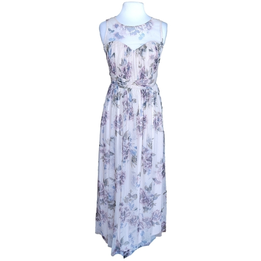 Candalite Dusty Pink Floral Mesh High Neck Maxi Dress Women's Size S